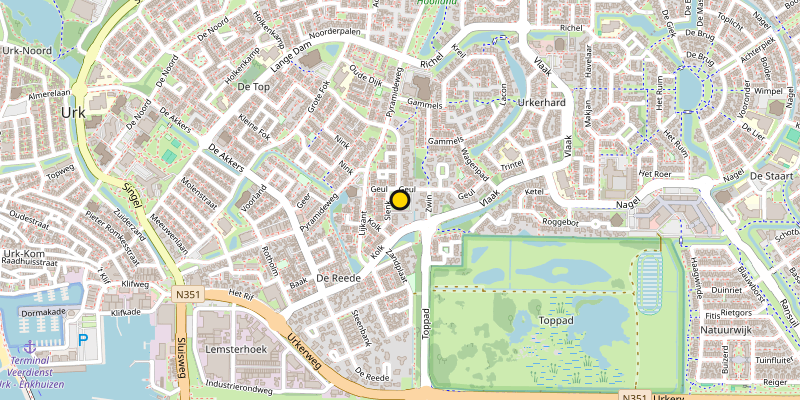 Kaart van Urk met de locatie van het Kindcentrum aan de Slenk